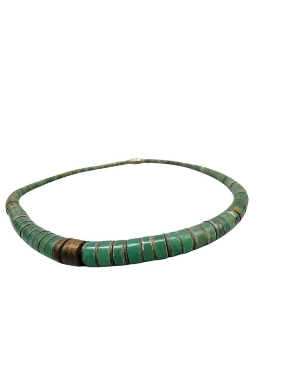 Vintage Southwestern Green Turquoise Heishi Disc Bead Necklace 16" 1970s - Picture 13 of 15